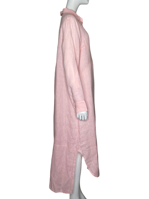 Vestido Puro Lino Camisero Rosado - Talla L