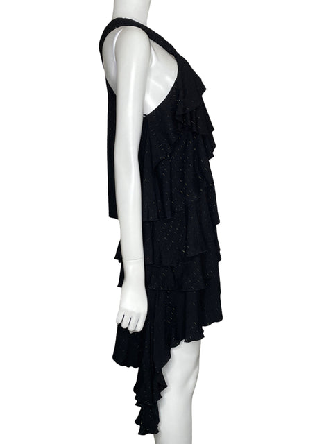 Vestido Zara One Shoulder Vuelos Mini Negro-Talla M
