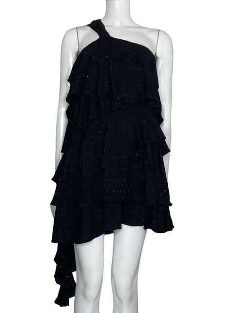 Vestido Zara One Shoulder Vuelos Mini Negro-Talla M