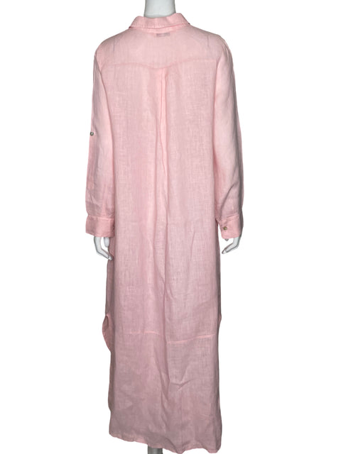 Vestido Puro Lino Camisero Rosado - Talla L