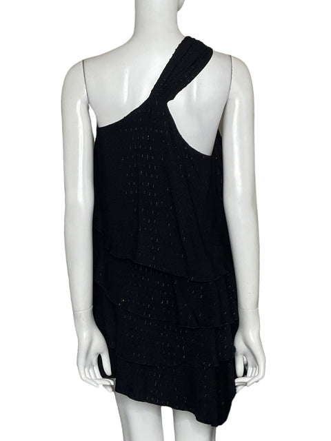 Vestido Zara One Shoulder Vuelos Mini Negro-Talla M