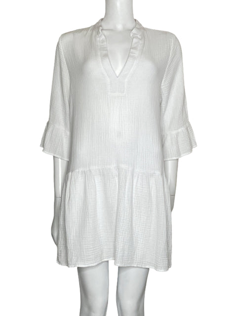Vestido Monrow Fluido Cuello V Blanco-Talla M