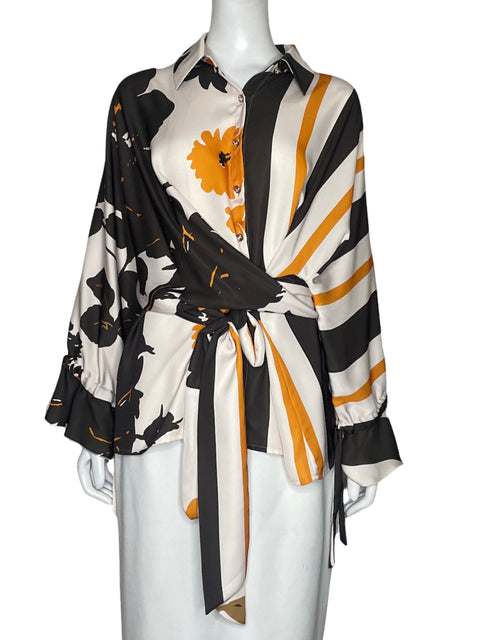 Blusa Sahoco Drapeado Estampado Naranja - Talla L