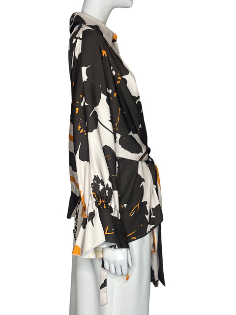 Blusa Sahoco Drapeado Estampado Naranja - Talla L