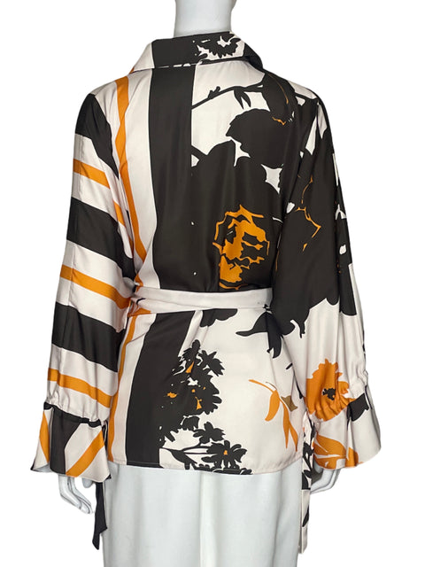 Blusa Sahoco Drapeado Estampado Naranja - Talla L