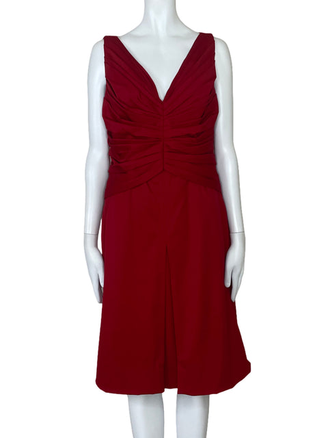Vestido Valentino Midi Drapeado Rojo-Talla L