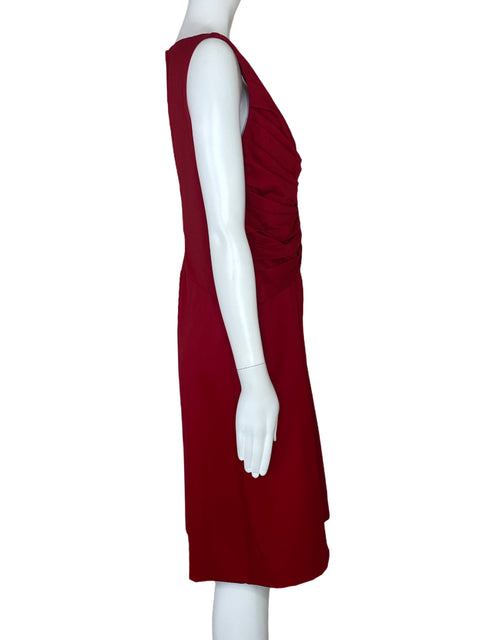 Vestido Valentino Midi Drapeado Rojo-Talla L