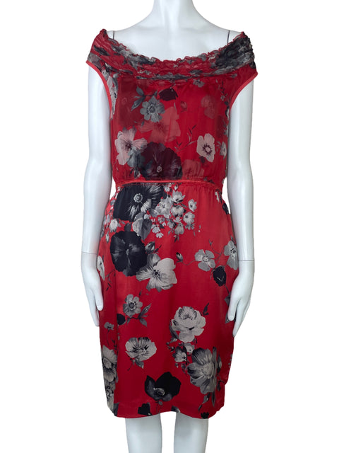 Vestido Elie Tahari Estampado Floral Rojo-Talla L