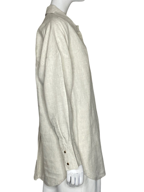 Blusa Studio F Fluida De Lino Beige - Talla L