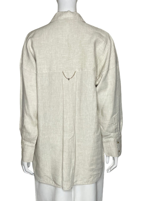 Blusa Studio F Fluida De Lino Beige - Talla L