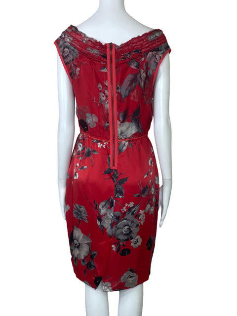 Vestido Elie Tahari Estampado Floral Rojo-Talla L