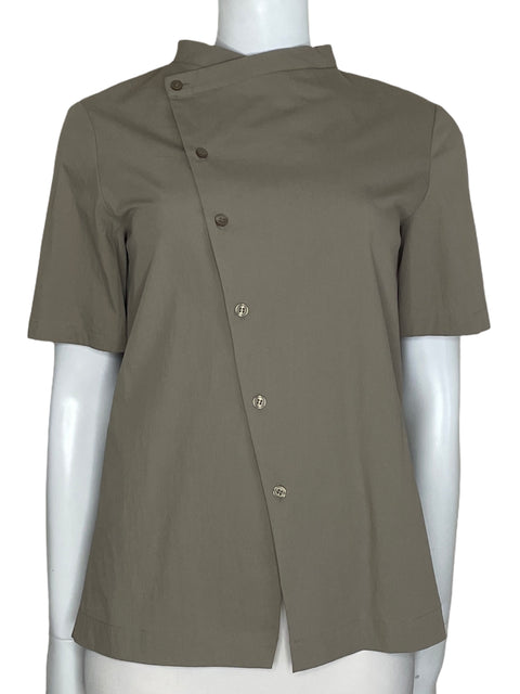 Camisa Zara Asimétrica Manga Corta Marrón-Talla S