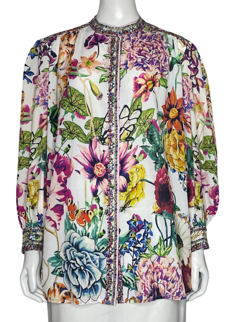 Camisa Nby Nancy Flores Brillante Blanco - Talla M