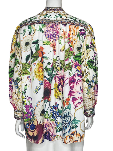 Camisa Nby Nancy Flores Brillante Blanco - Talla M