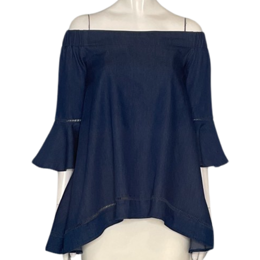 Blusa Gracia Denim Vuelos OffShoulder Azul-Talla S