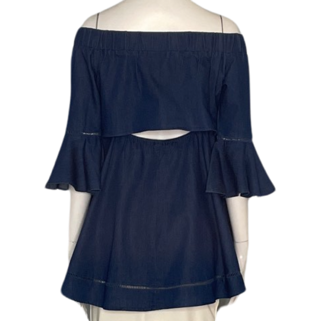 Blusa Gracia Denim Vuelos OffShoulder Azul-Talla S