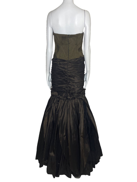 Vestido Naeem Khan Drapeado Vuelo Marron-Talla S