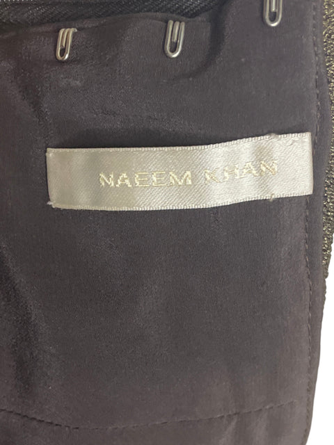 Vestido Naeem Khan Drapeado Vuelo Marron-Talla S
