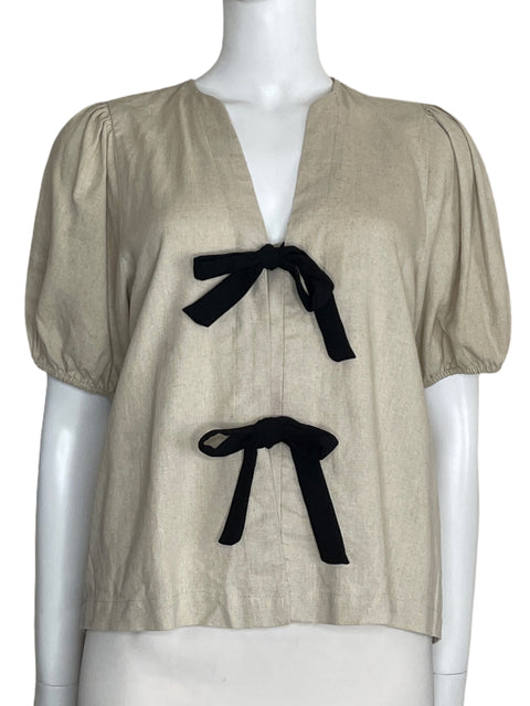 Top Zara Abierto Mangas Bombachas Beige-Talla S