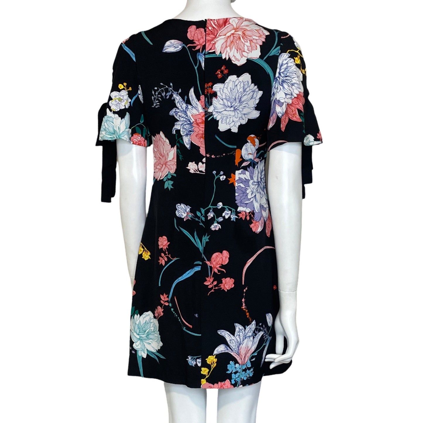 Vestido Adriana Papell Lazos Hombros Flores Negro-Talla 8