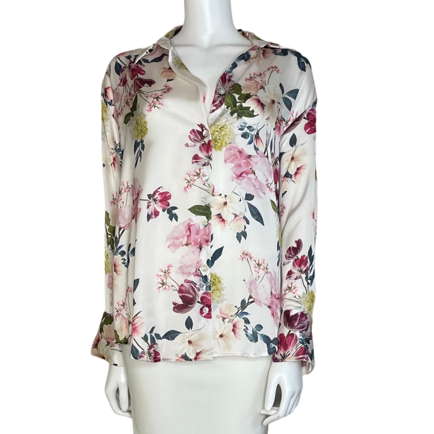 Blusa Zara Flores Blanco-Talla L