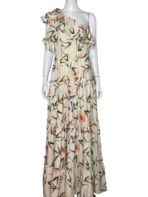 Vestido Faenza One Shoulder Flores Beige - Talla S