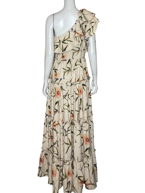 Vestido Faenza One Shoulder Flores Beige - Talla S