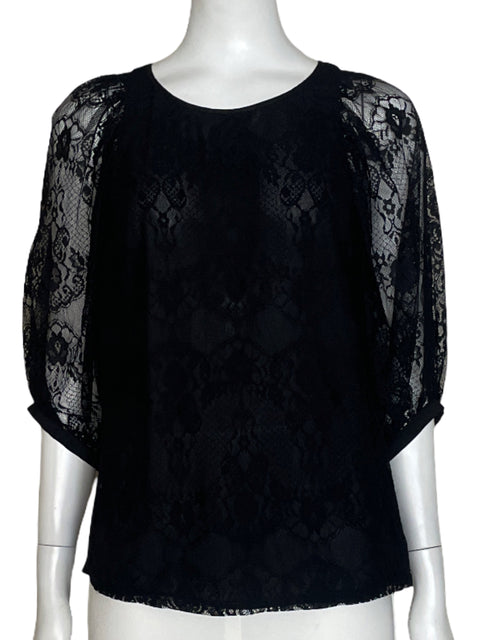 Blusa Armani Exchange Abullonada Encaje Negro-Talla S