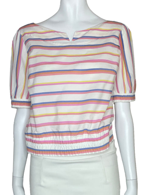 Top J.Crew Rayas Colores Blanco-Talla 2