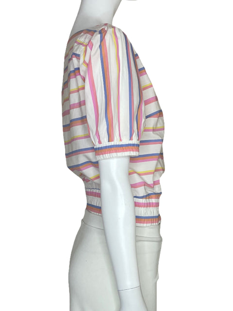 Top J.Crew Rayas Colores Blanco-Talla 2