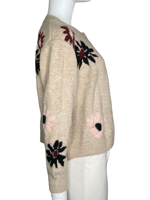 Knit Sueter Tesoro TPS Floral Abierto Beige-Talla M