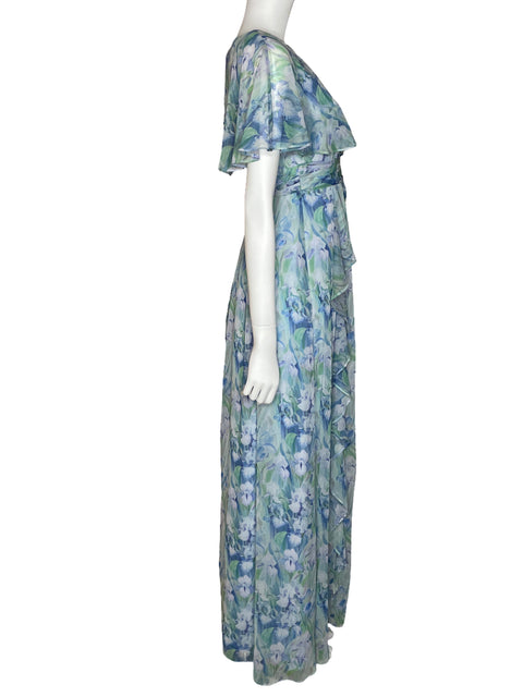 Vestido Adrianna Papell Maxi Vuelos Azul-Talla 0