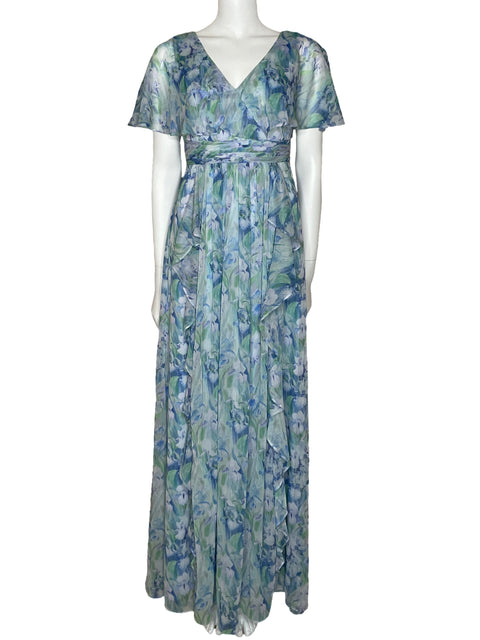 Vestido Adrianna Papell Maxi Vuelos Azul-Talla 0