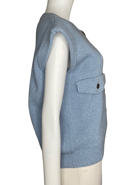 Knit Chaleco Zara Sin Mangas Azul-Talla S