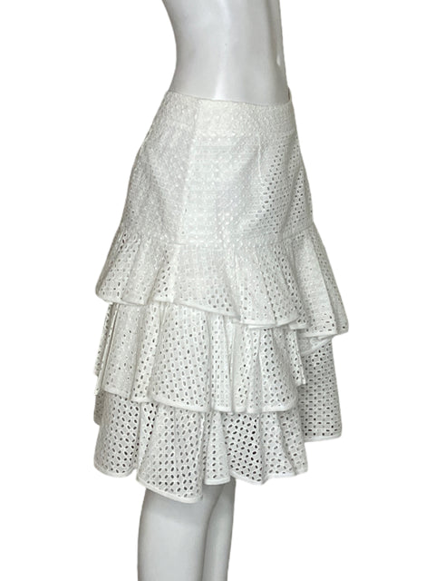 Falda Carolina Herrera Vuelo Blanco-Talla S