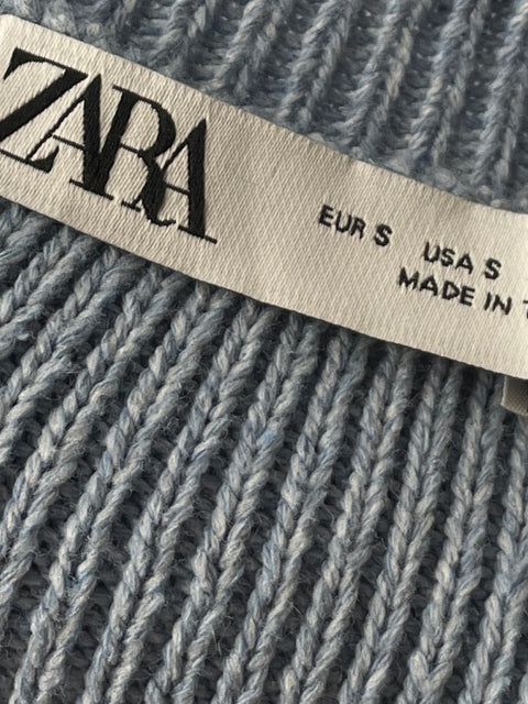 Knit Chaleco Zara Sin Mangas Azul-Talla S