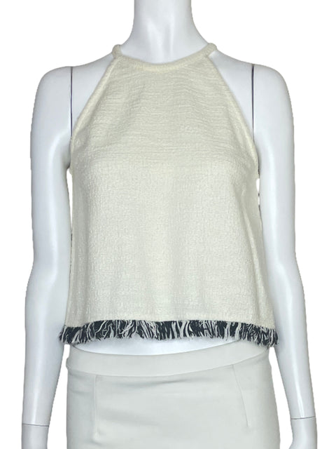 Top Zara Tweed Fleco Blanco-Talla S