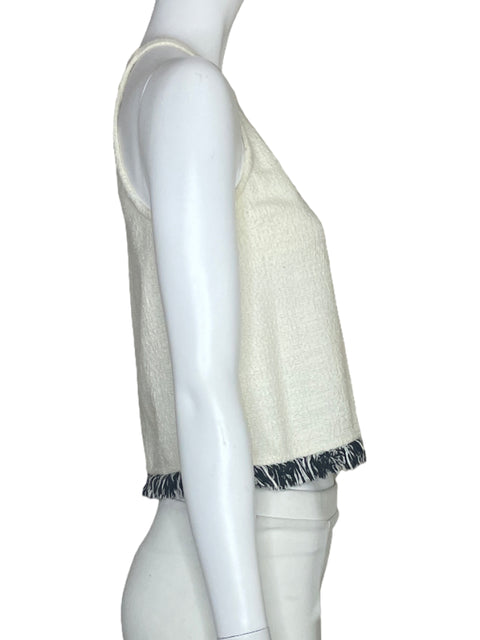 Top Zara Tweed Fleco Blanco-Talla S