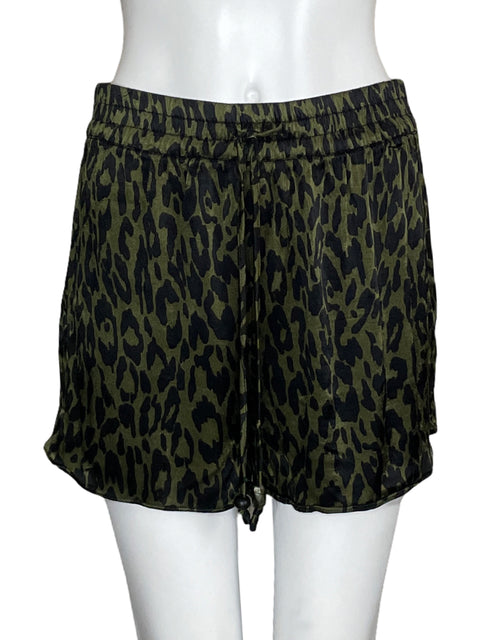 Short Zara Satinado Animal Print Verde-Talla M