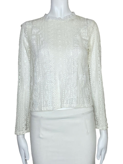 Blusa Zara Encajes Mangas Blanco-Talla S