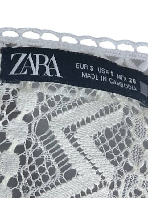 Blusa Zara Encajes Mangas Blanco-Talla S