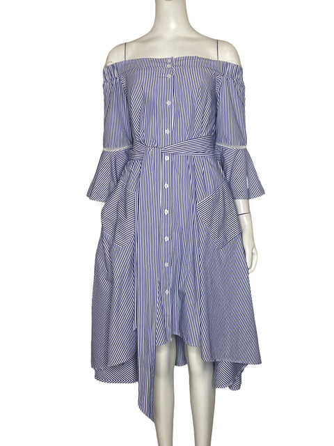 Vestido Gracia Rayas Off Shoulder Azul-Talla M