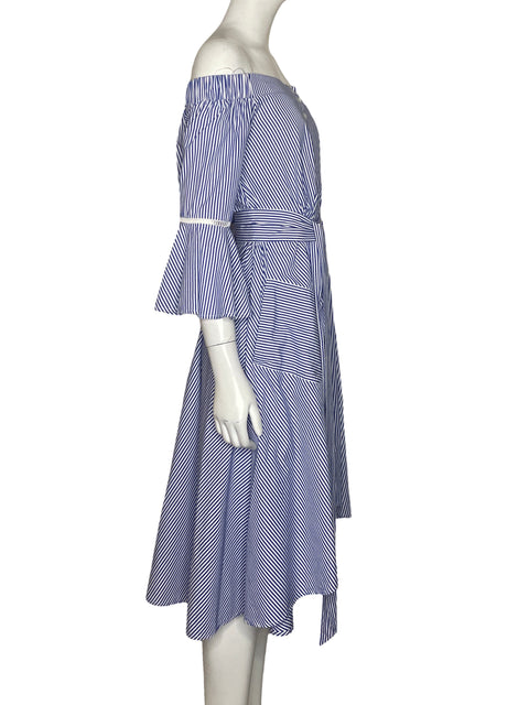 Vestido Gracia Rayas Off Shoulder Azul-Talla M
