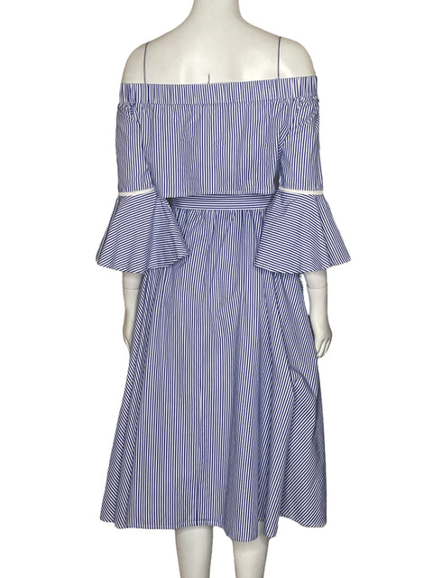 Vestido Gracia Rayas Off Shoulder Azul-Talla M