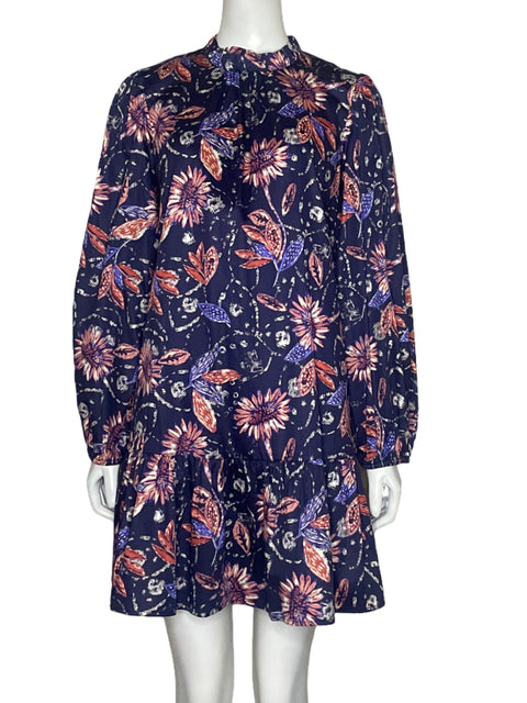 Vestido Corey Lynn Calter Mangas Larga Flores Azul - Talla L