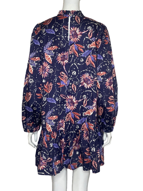 Vestido Corey Lynn Calter Mangas Larga Flores Azul - Talla L