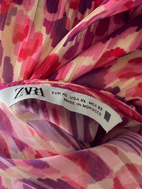 Vestido Zara Mini Print Vuelos Rosado-Talla XL