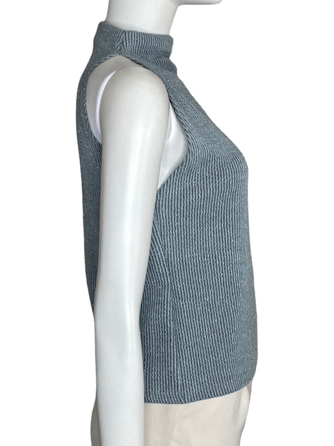 Top Zara Halter Brillante Azul-Talla L