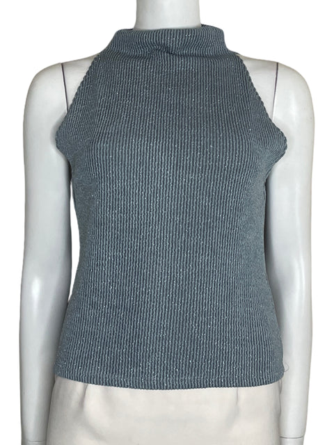 Top Zara Halter Brillante Azul-Talla L