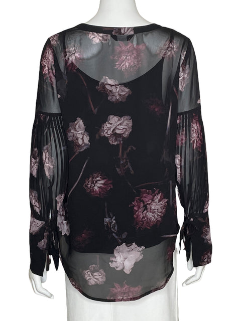 Blusa Vera Wang Simply Vera Mangas Plisadas Negro-Talla S